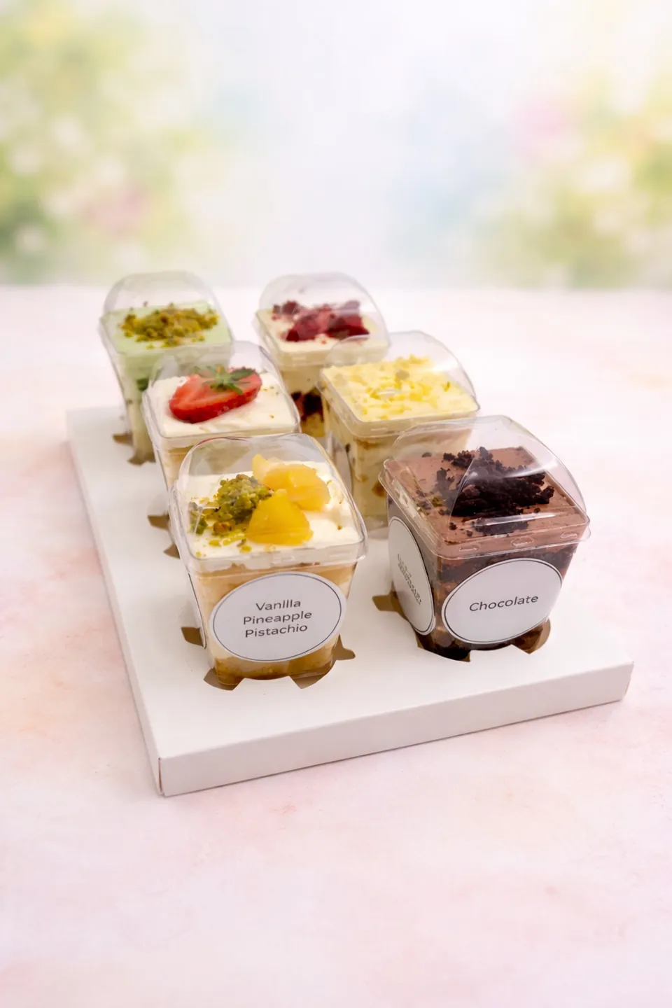 Cake tasting box front view by La Bouchée