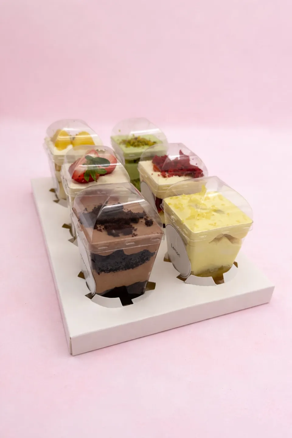 Cake tasting box side view by La Bouchée