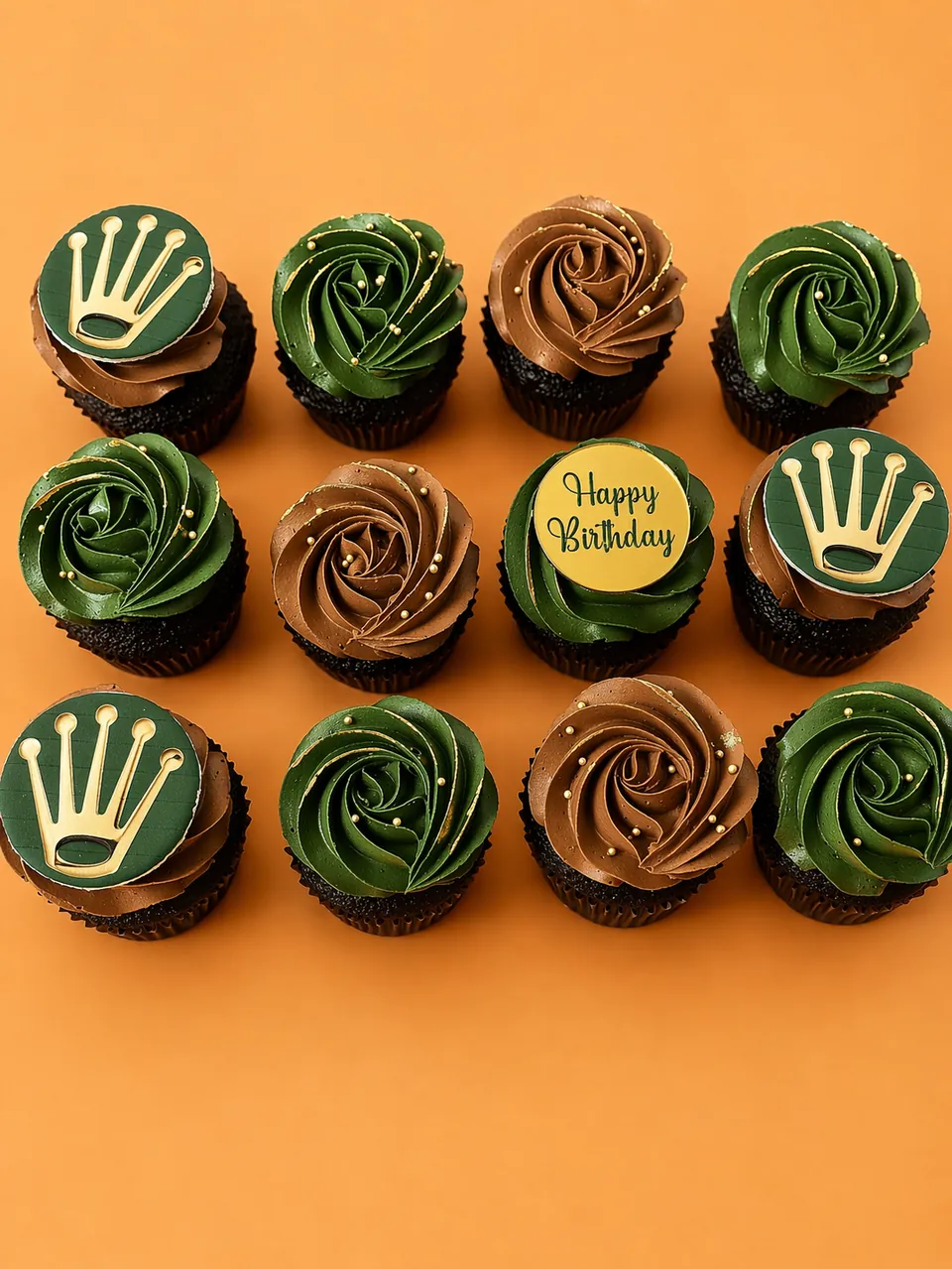 Chocolate cupcake with green and brown swirl frosting