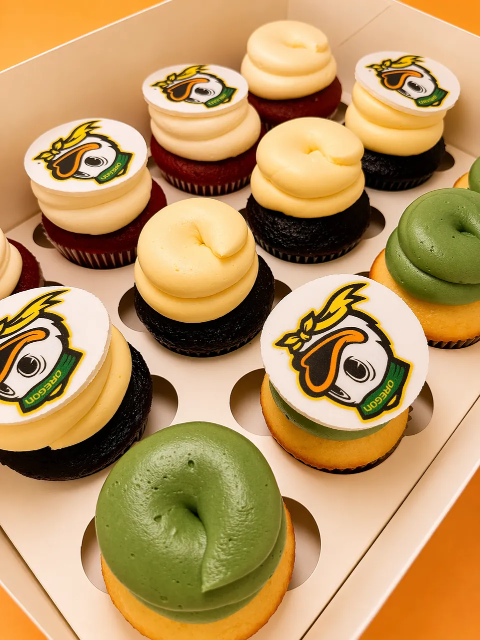 Custom event cupcakes green gold-buttercream
