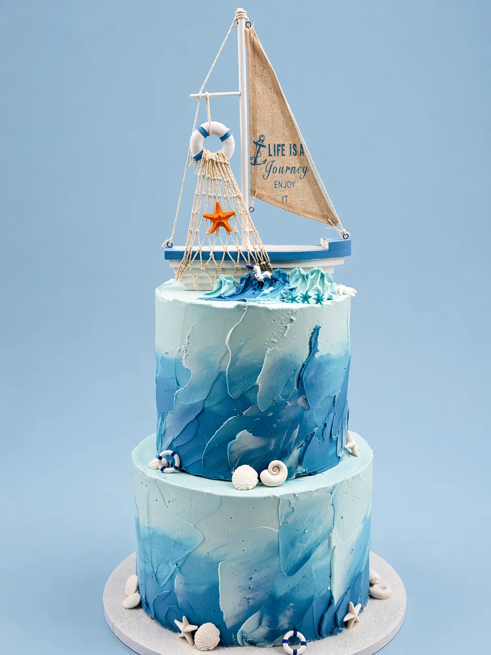 Nautical sailboat custom cake with blue ombre buttercream Birthday Cake