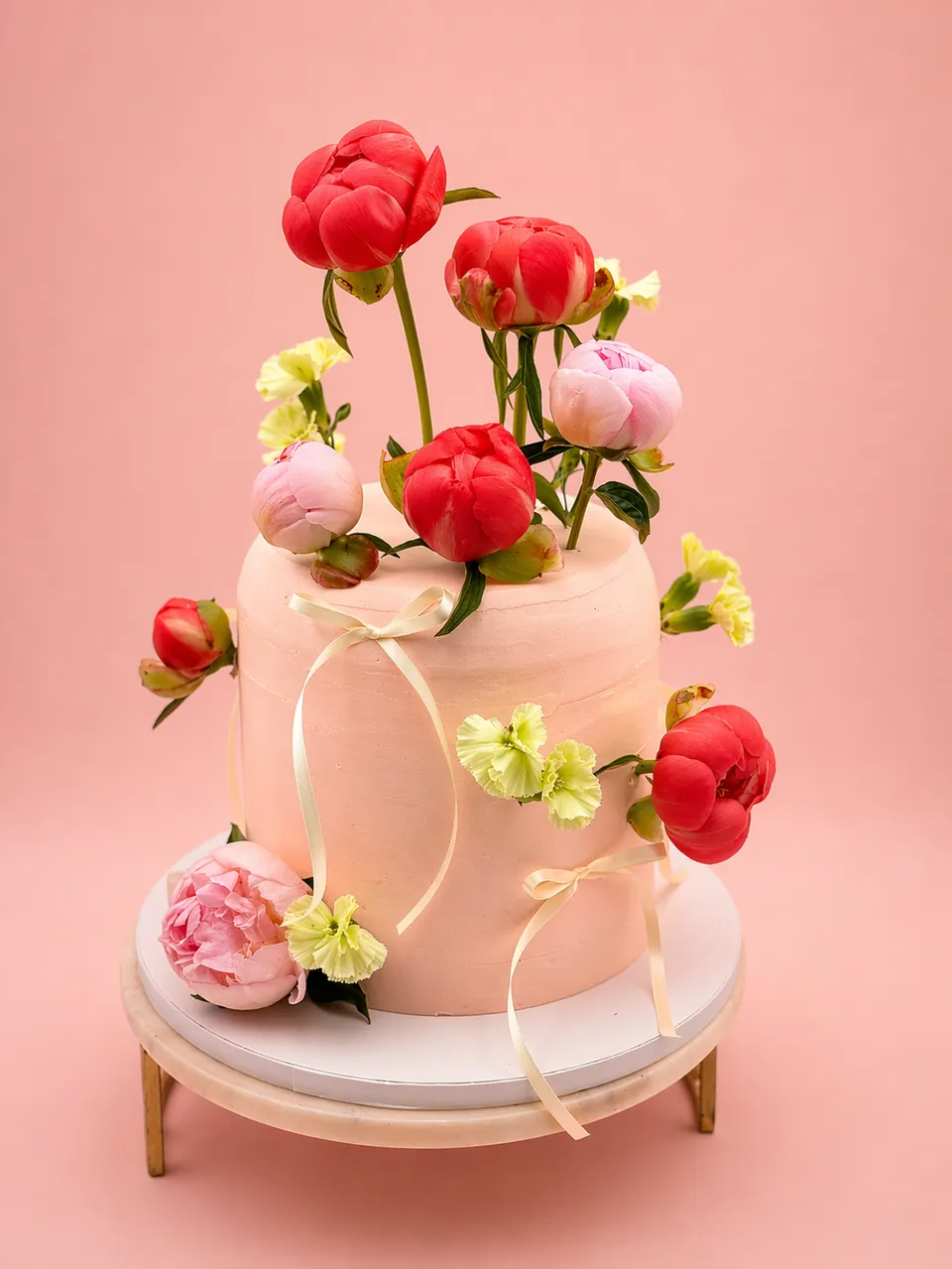 Pink floral custom cake with fresh peonies Birthday Cake