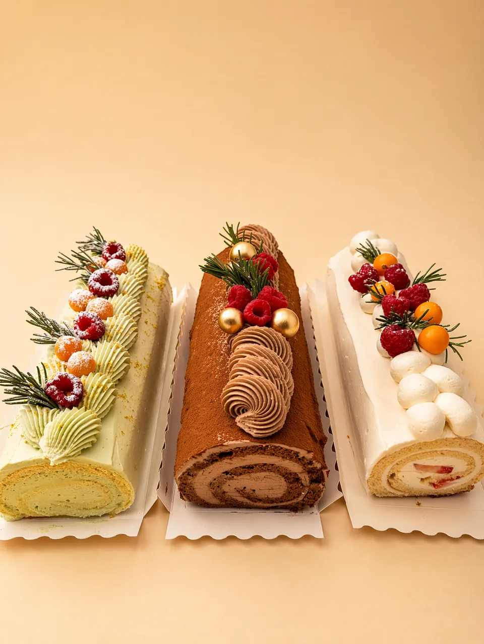 Assorted swiss rolls for a dessert spread