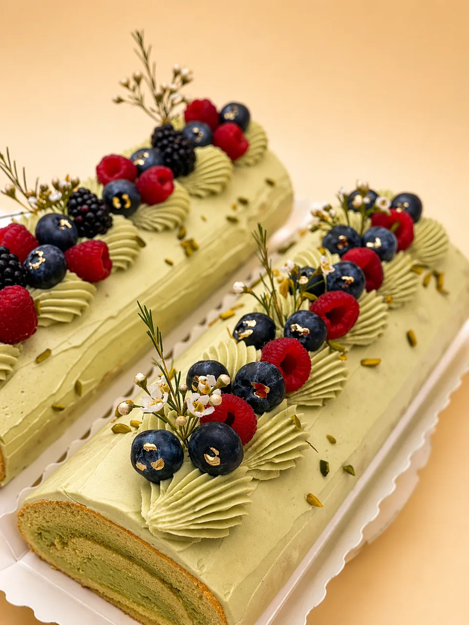 Pistachio Swiss Roll by La Bouchée