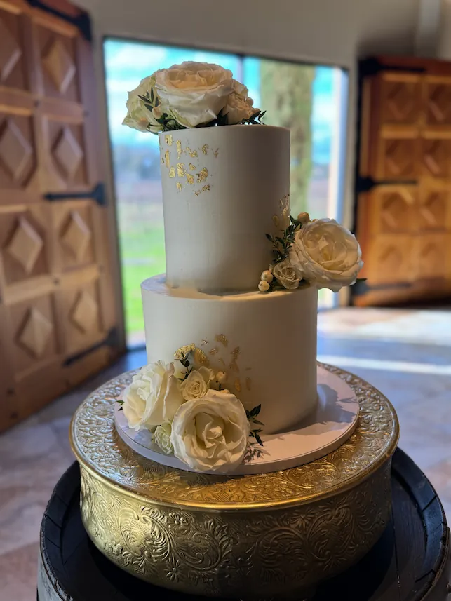 Custom wedding cake with gold accents