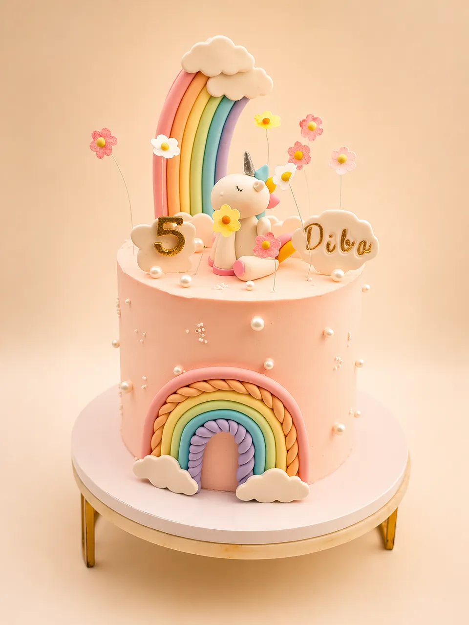 Pastel unicorn rainbow birthday cake for a fifth birthday Birthday Cake