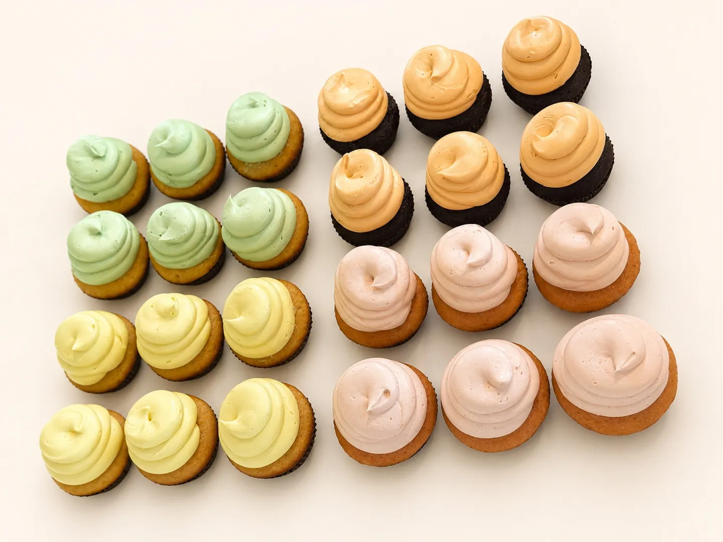 Vanilla cupcakes with assorted pastel buttercream