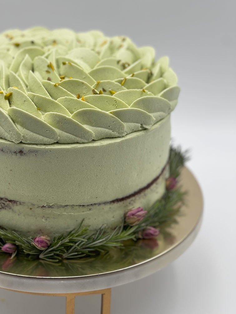 Pistachio Dream signature cake by La Bouchée in Los Gatos