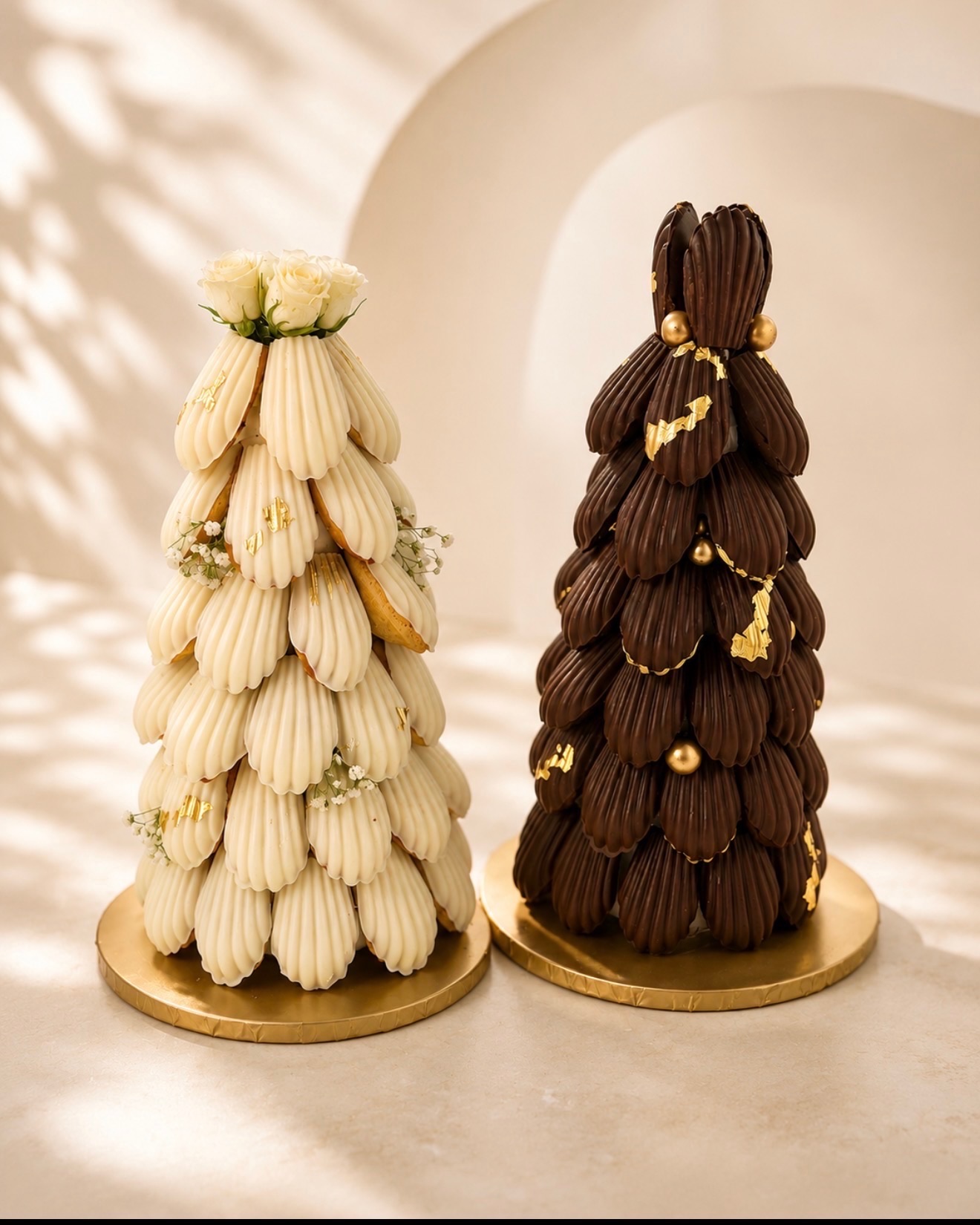 Vanilla and chocolate madeleine towers by La Bouchée